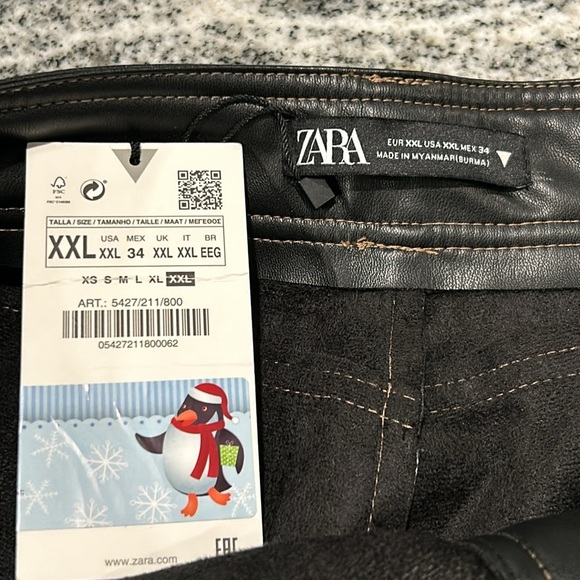 14- NWT XXL Zara | Faux Leather Contrast Stitching Pants black, tan stitching - Picture 6 of 13